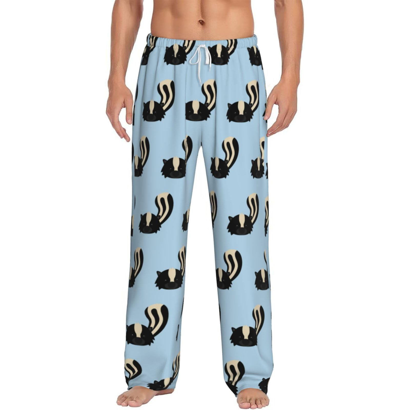 Sdegtho Men's White Skunk Pajama Pants Soft Light Long Sleep Bottoms Pj With Drawstring And Pockets