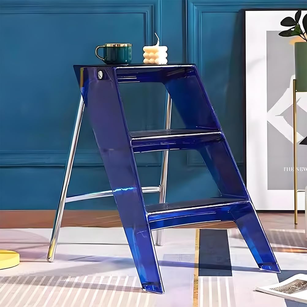 Acrylic 3 Step Ladders, Folding Steps Stool, Decorative Modern Foot Stools, Storage Display Shelf, for Closet Living Room Garden Balcony,Brown,52x44x63cm