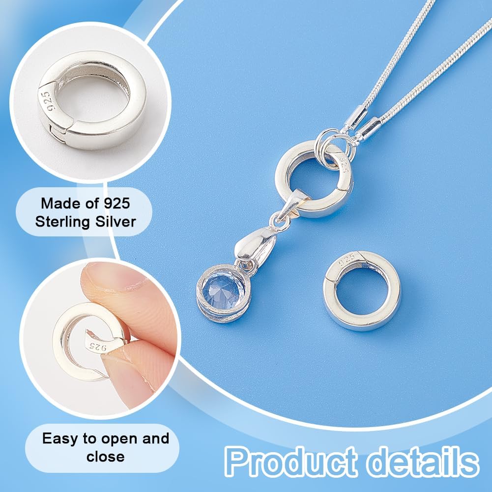 PH PandaHall 2pcs 925 Sterling Silver Spring Gate Rings, 12mm Round Bail Clasp Circle Jewelry Connector Snap Clasps for DIY Jewelry Making