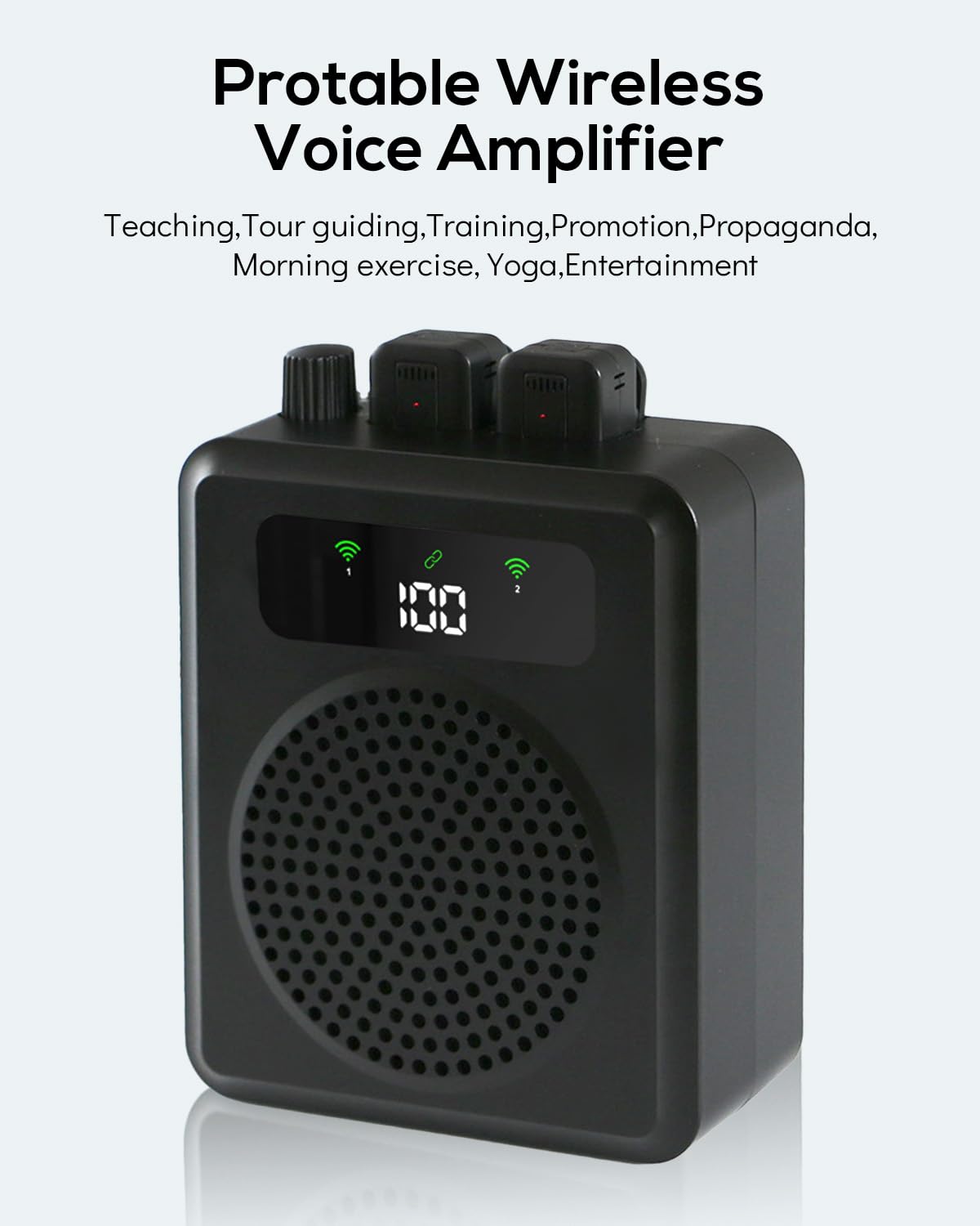 Amplificatore vocale portatile con microfono lavalier, clip on microfono con altoparlante, amplificatore vocale wireless con microfonos per insegnanti in classe, riunioni e all'aperto (Nero)