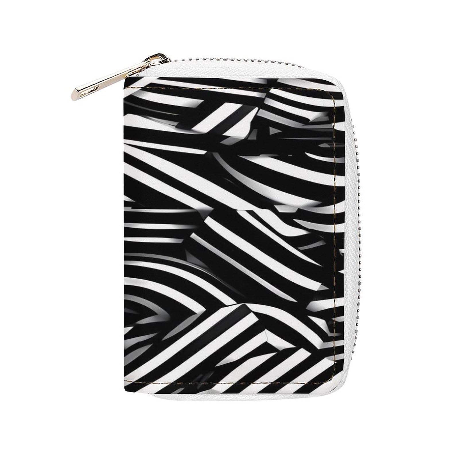 Leather Card Organizer Case Card Wallet Credit Card Holder Black And White Lines Printed Zipper Card Cases Holder