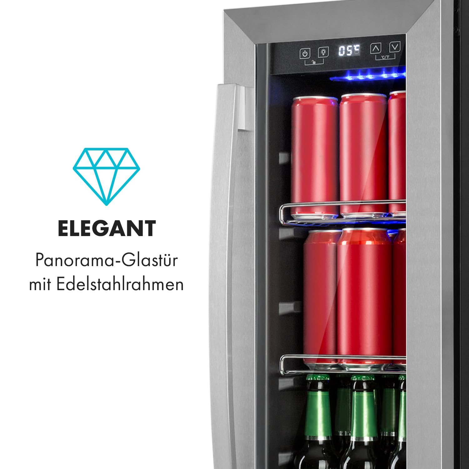 Klarstein Beerlager 56 Getränkekühlschrank, 56 Liter, 20 Flaschen, Glastür mit Edelstahlrahmen, Temperatur 0-10 °C, schwarz