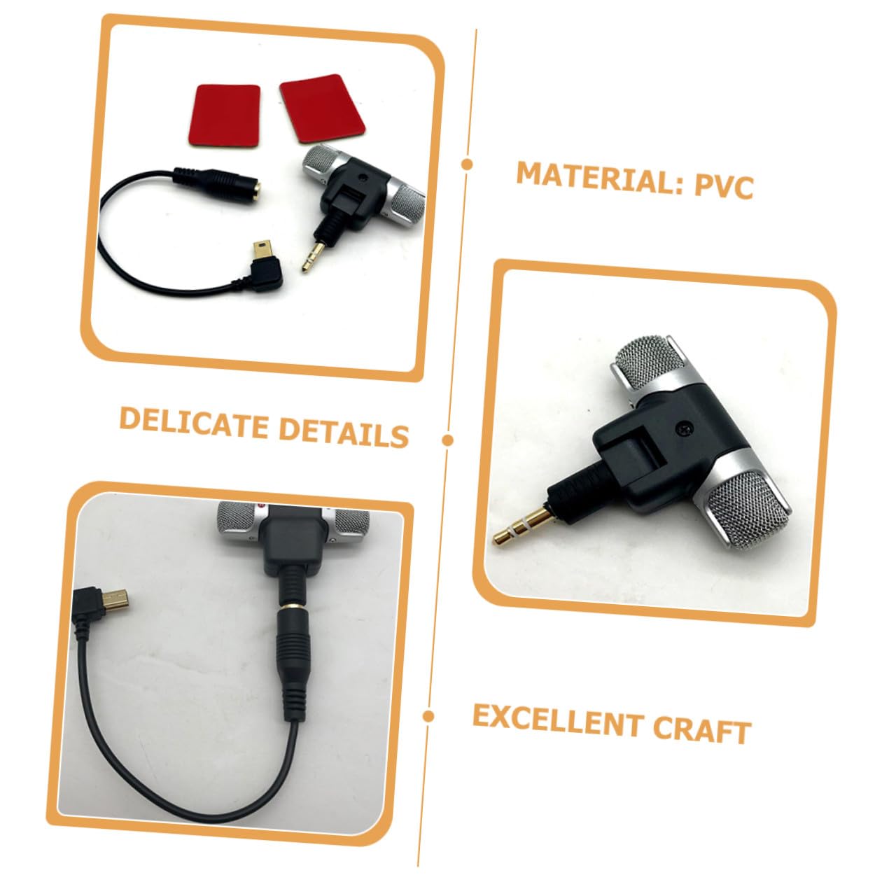3 Piezas Micrófono Estéreo para Cámara de Acción con Adaptador USB y Cinta Adhesiva Doble Cara Cable Adaptador para Grabación de Sonido Mejorada