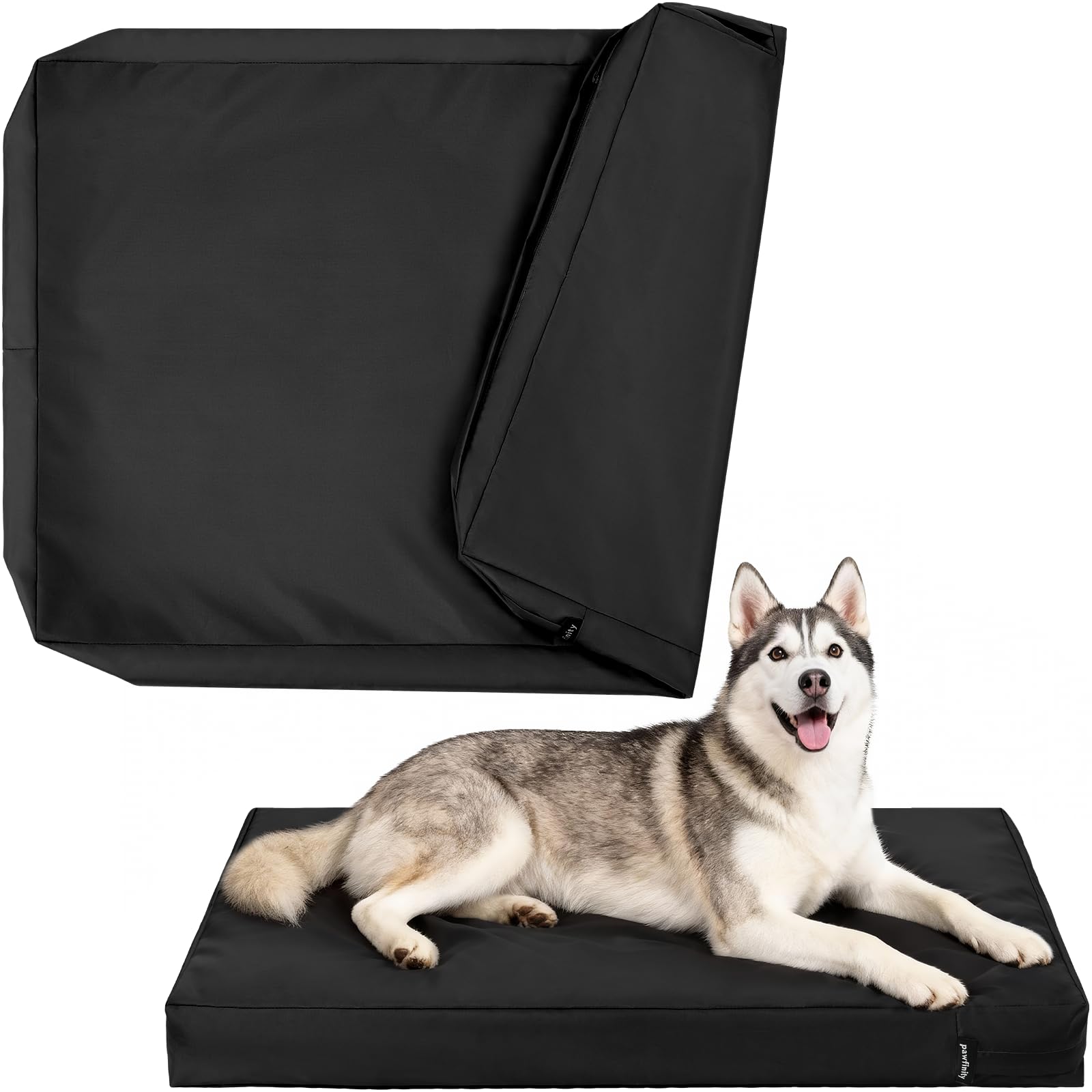 PAWFINITY Waterproof Dog Bed Cover Replacement Washable, Easy to Clean, Pet Hair Resistant, Heavy Duty Oxford, Zipper Closure, Indoor/Outdoor Use, Fits 44 Inch Dog Crate - Large, 44"x 32"x 3", Black