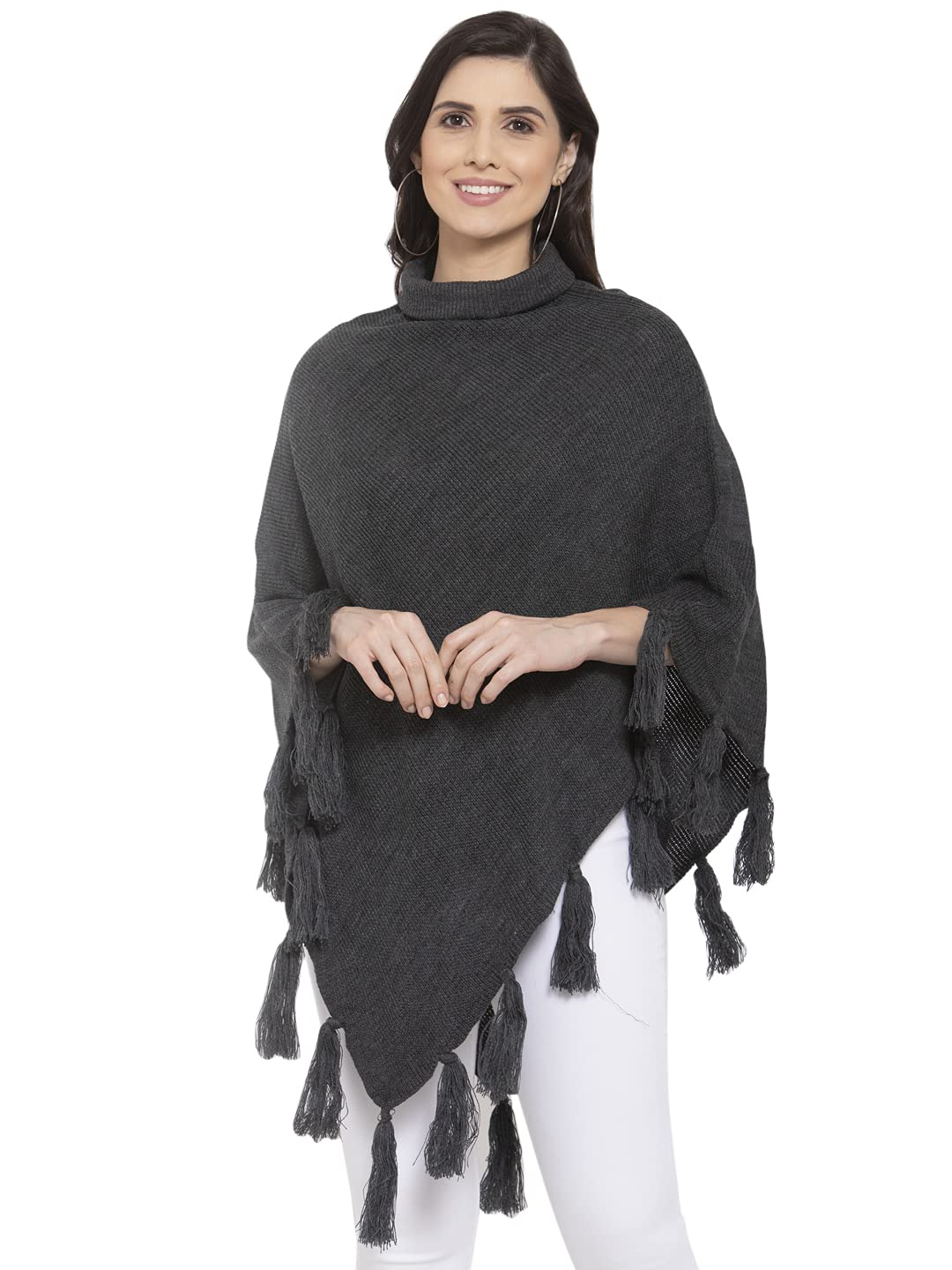Style Quotient Women Grey Poncho with Fringed Detail-picture-36