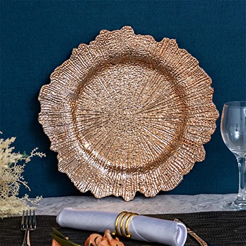Jrhcgh 13" Round Orange Rose Gold Charger Plates Set Of 6, Plastic Reef Chargers For Dinner Plates, Wedding Supplies For All Holidays (Orange Rose Gold) #TOP4