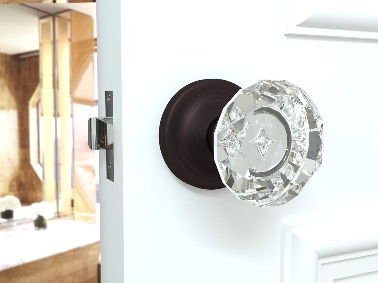Passage Diamond Round Brilliant Crystal Door Knobs Venetian Bronze Round Rosette