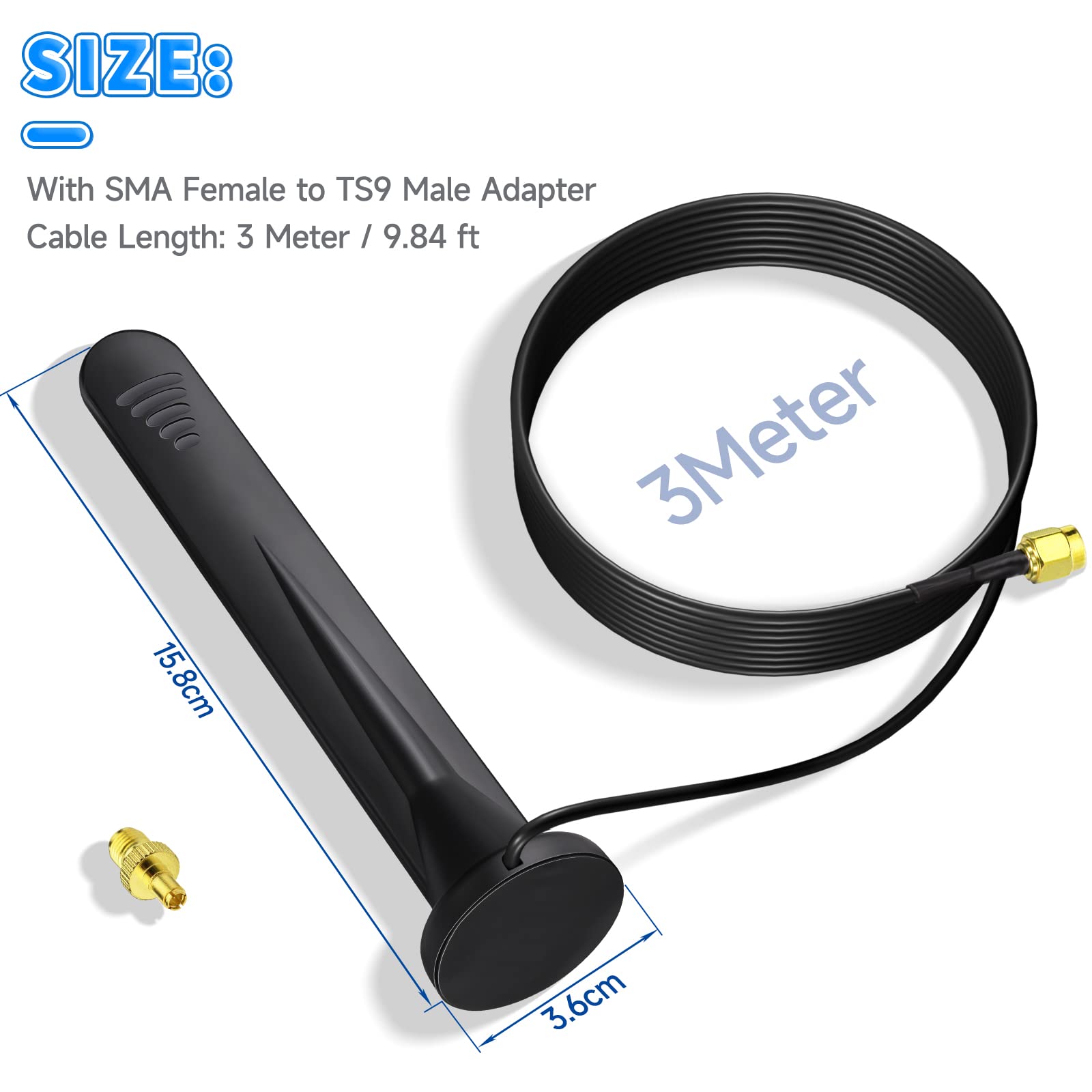 Antenne Extérieure 5G/4G LTE Double Avec Base Magnétique - 5dBi, Câble 3m, Connecteurs SMA Et TS9 - Pour Routeur, Modem, IoT
