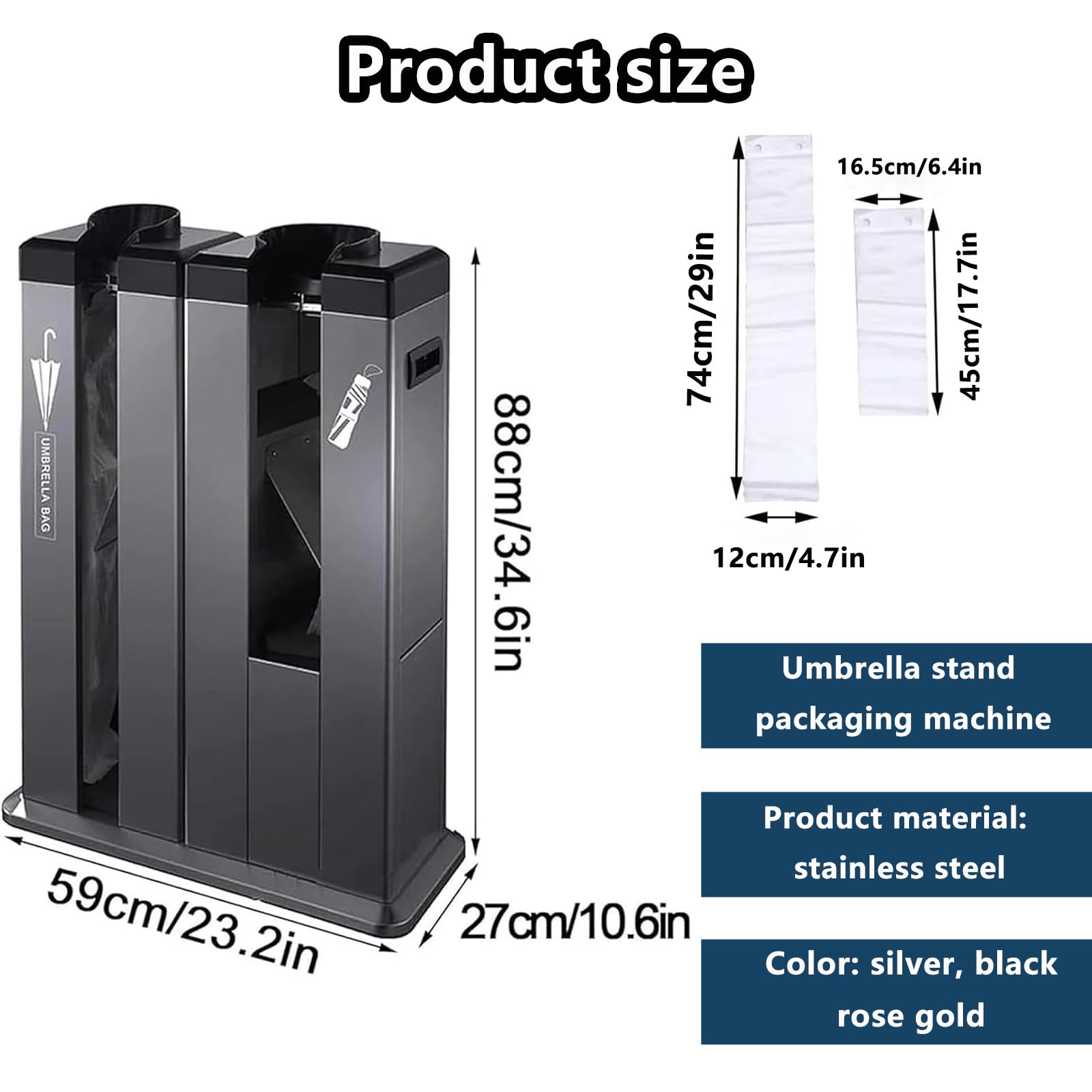 Portaombrelli nero e involucro per borsa bagnata per mantenere i pavimenti asciutti, perfetto per hotel e banche, soluzione elegante per ingresso, design durevole e funzionale