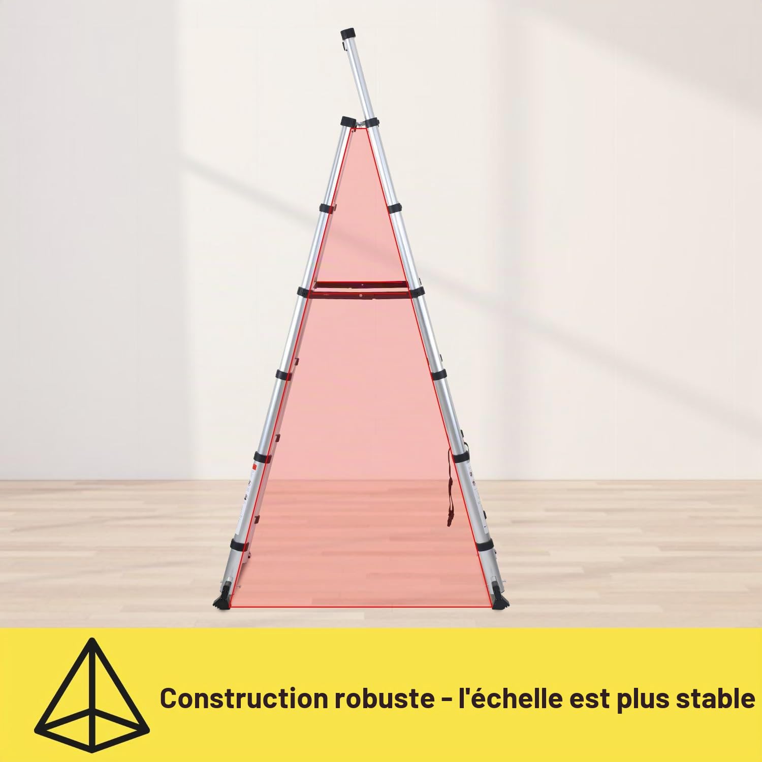 Sonnewelt Échelle télescopique pliante 2 m + 2,3 m - 6 + 7 marches - Cadre A - Multifonction - En aluminium - Pour réparation de toit Argenté
