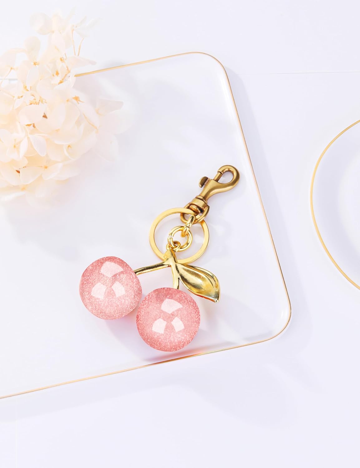 OVRUNS Cherry Bag Charm Cute Cherry Accessories Sparkling Purse Charms for Women