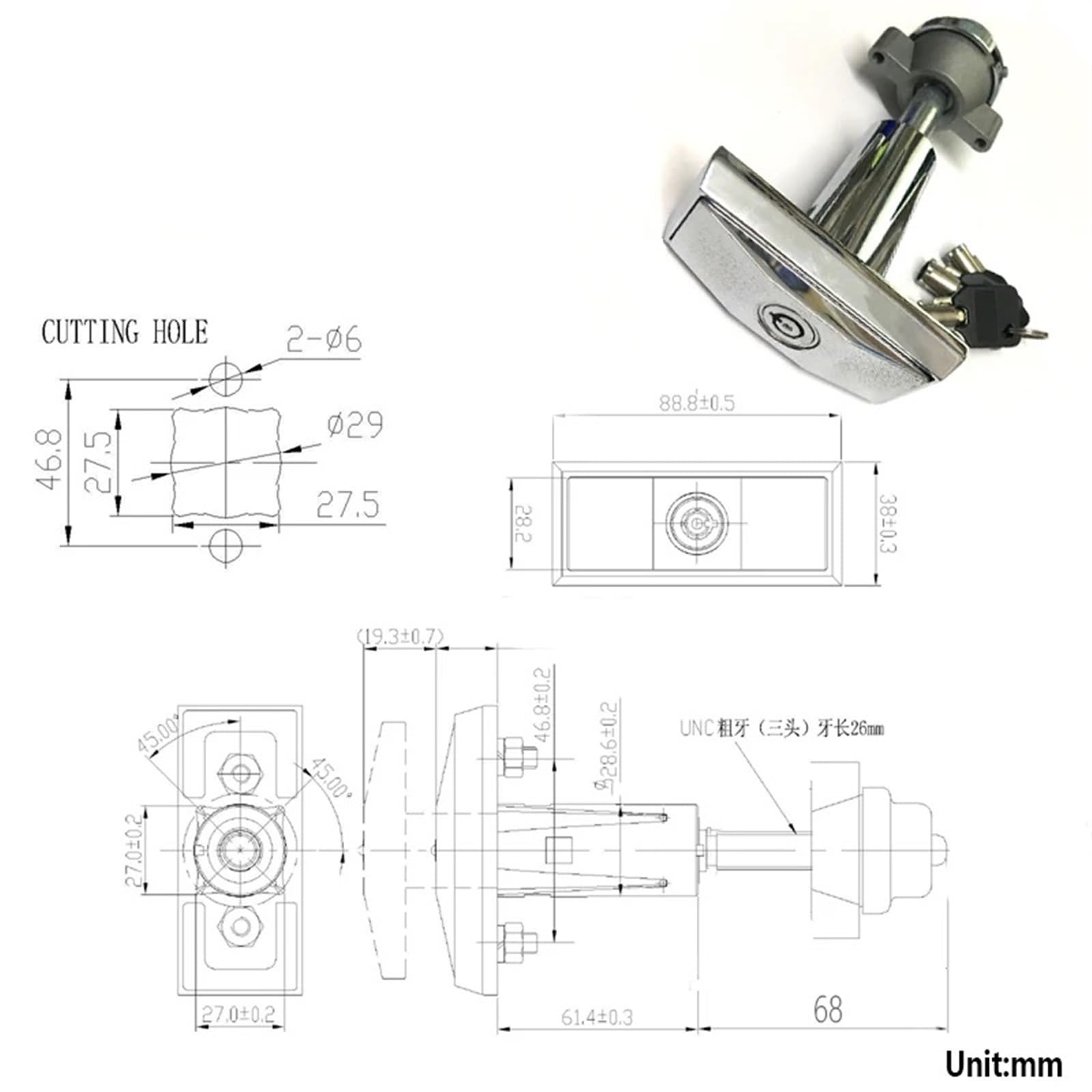 FJSUGAOW T Handle Vending Machine Lock with 3 Tubular Keys 1Pcs (Color : 2701)