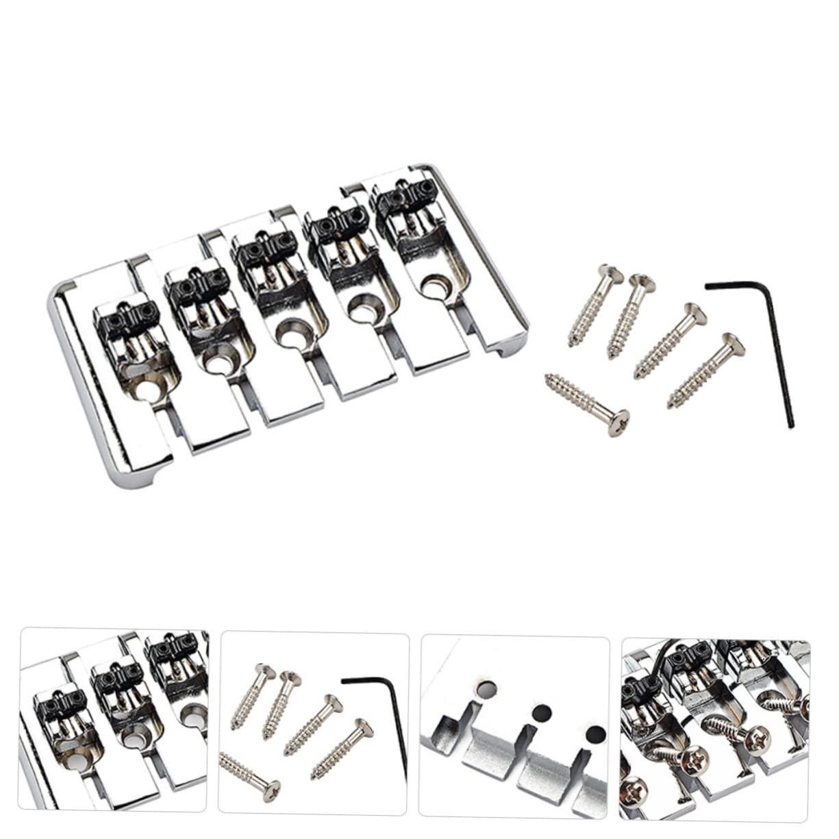 Wakauto 5 String Metal Fixed Tailpiece Replacement for Old Guitar Tailpiece Metal Guitar Accessory Easy to Install for