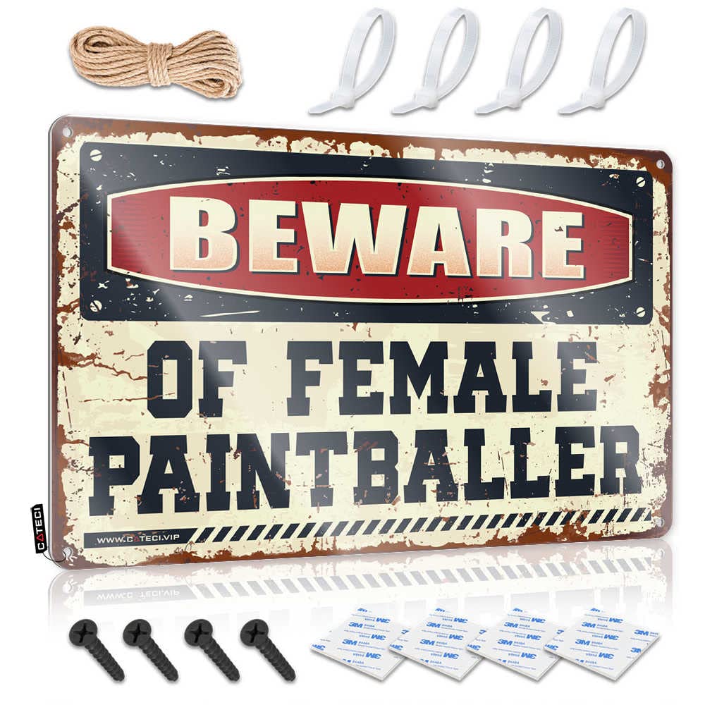 Man Cave Rules Beware Of Female Paintballer Sign Funny Street Signs Man Cave Signs For Men(30X40CM)