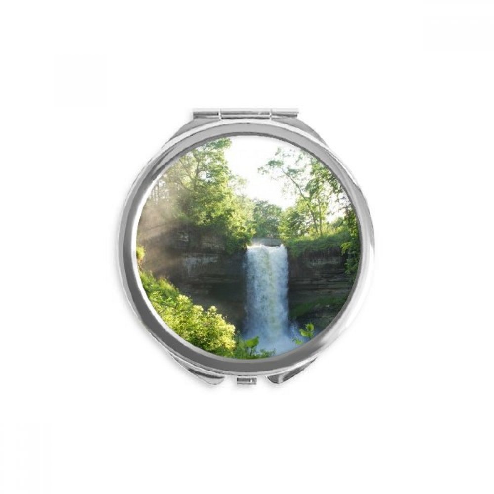 Espejo de bolsillo de maquillaje portátil con estampado de cascada y bosque 5
