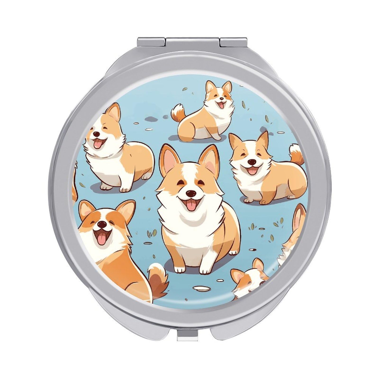 JTREHY Corgi Pattern Corgi Pattern Makeup Mirror Portable Folding Mirror Compact Travel Mirrors 2-Sided Round Pocket Mirrors Cute Handheld Beauty Mirror for Handbag Purse for Women Gift