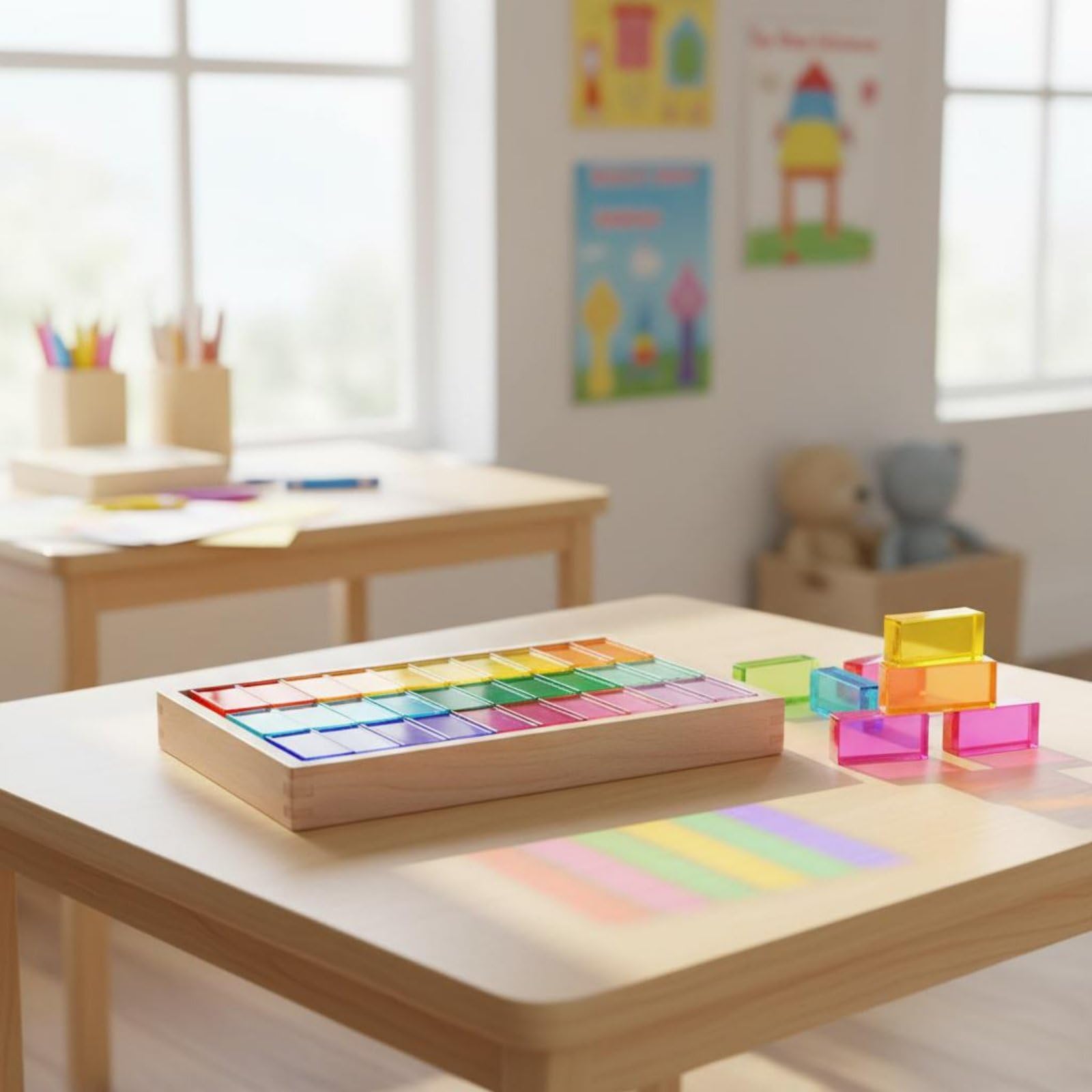 Acryl Bausteine Set Konstruktionsspielzeug Steckblöcke Lernspiel Kreativspiel Langlebiges Transparentes Material für Kinderzimmer Vorschule Kindergarten Spielzimmer, Macaron 30Stk
