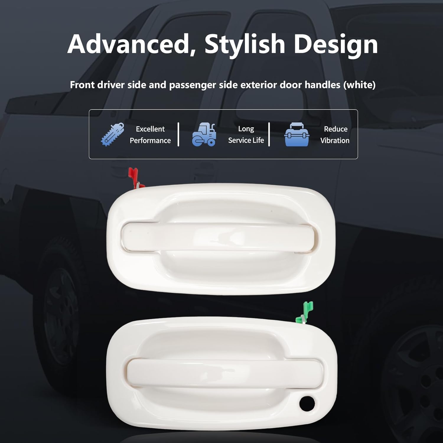 Exterior Front Door Handle Driver and Passenger Side for 1999-2007 Silverado 1500 2500 3500 Suburban Tahoe Avalanche Sierra Yukon Escalade GM1310129 GM1311147 19356469 19356468 White 2PCS