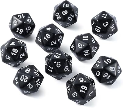 10 Pieces Polyhedral D20 Dice Set, 20 Sided Dice 20mm for RPG MTG DND Table Games Black A