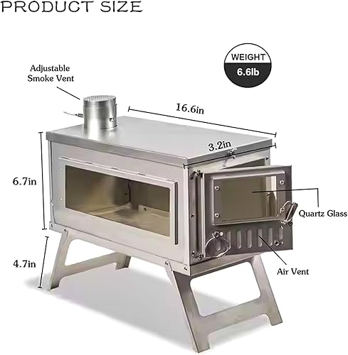 Miniatura 10 de Estufa de leña para campamento, carpas calientes, horno plegable, estufa de leña de acero inoxidable con tubo plegable, estufa de leña portátil para