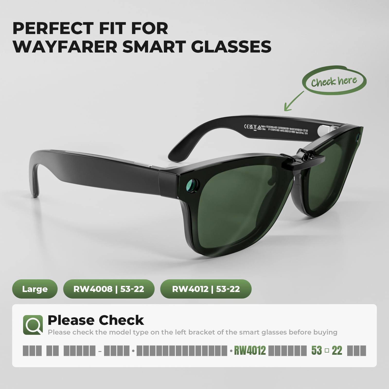 Confezione da 4 bicchieri polarized Clip-On per Ray-Ban Meta 2 Smart Glasses, Anti Glare UV Protection, No Impact on Sensors, 4 colori (Black/Green/Blue/Gradient Grade), L