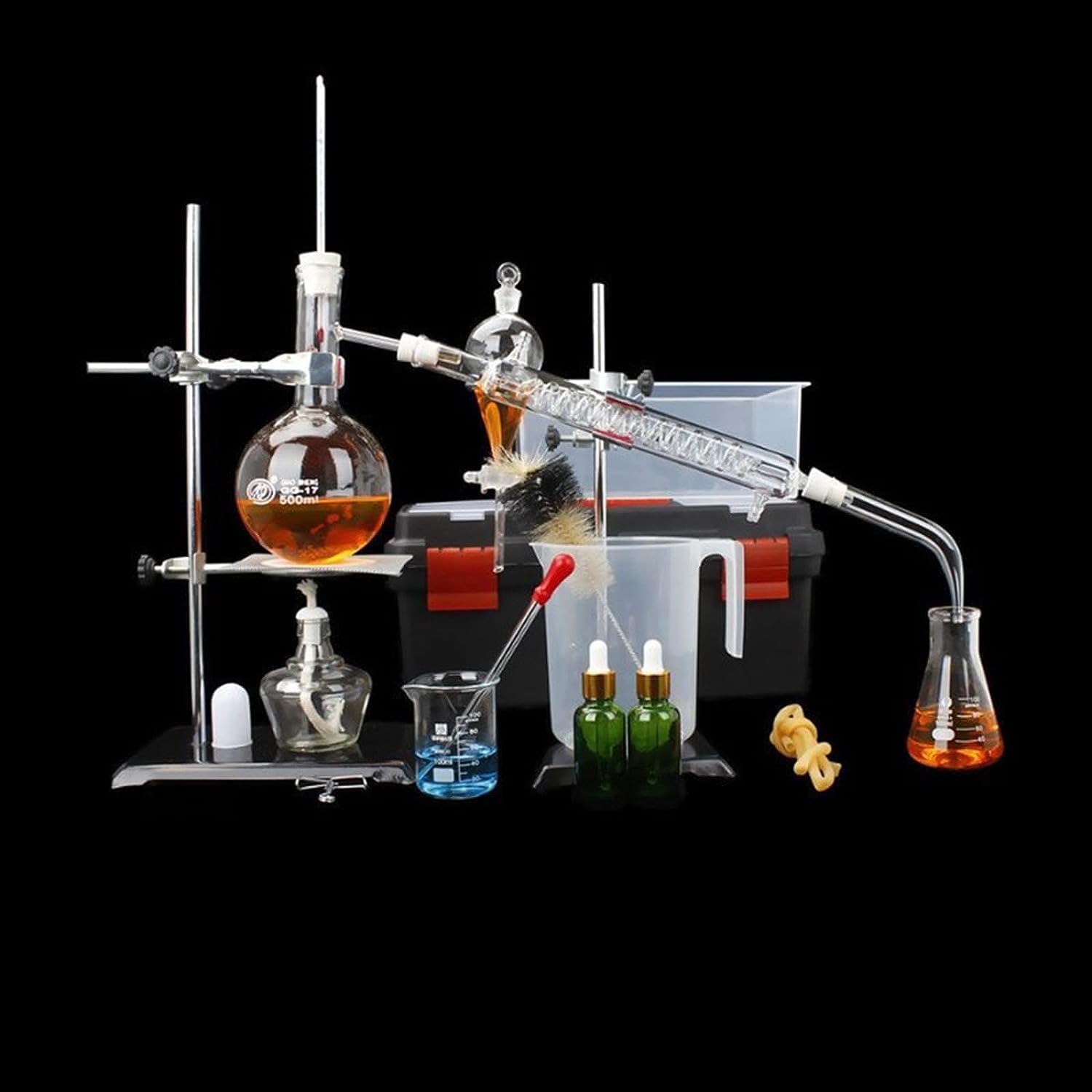 Aparato de destilación de aceites Esenciales de Laboratorio, 500ml, con Tubo Condensador, Kits de cristalería purificadora de destilador de Agua