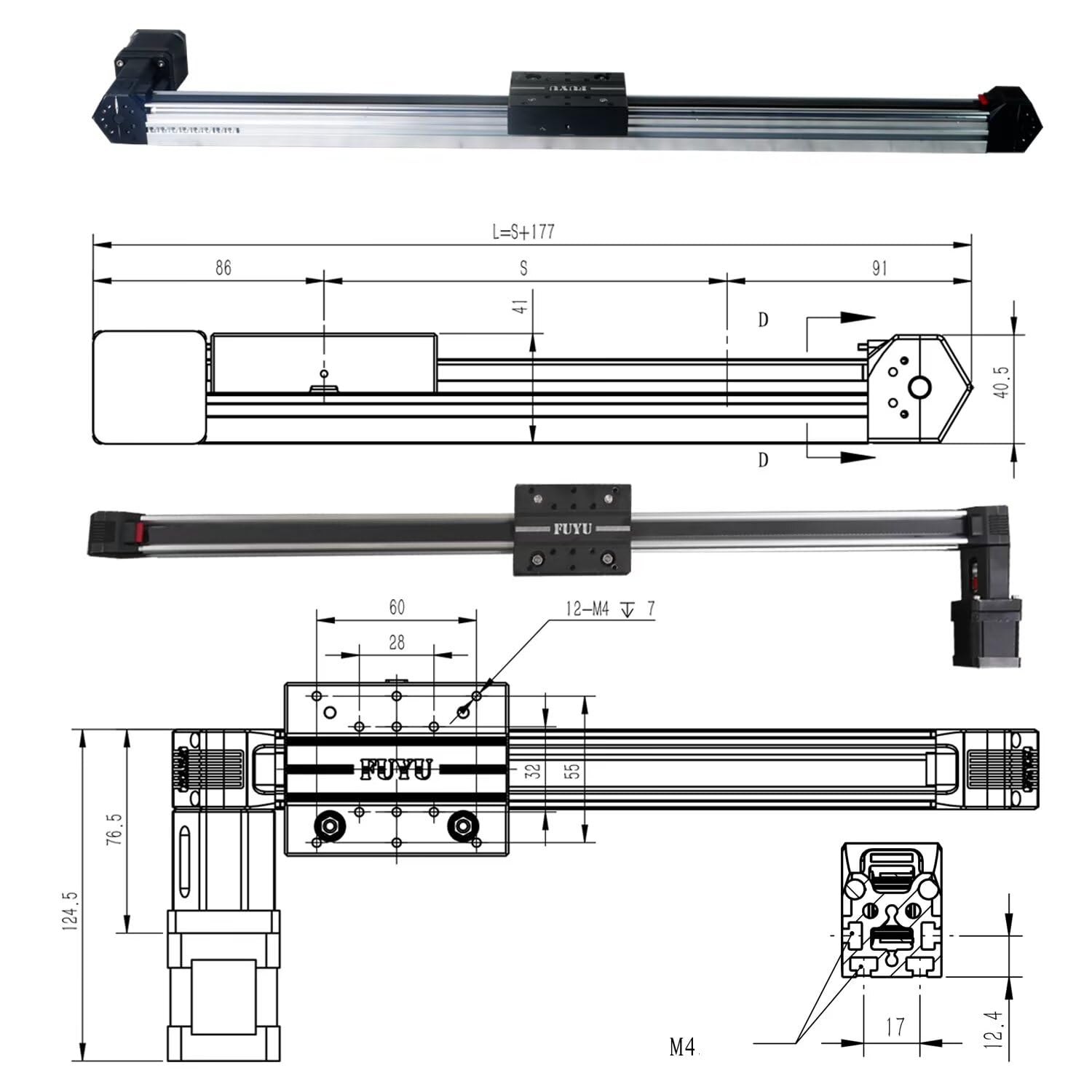 FUYU FPB30 Linear Guide Belt Drive Linear Module Linear Stage with Nema 17 Stepper Motor for CNC[200mm Stroke Work Size] — Amazon image 5