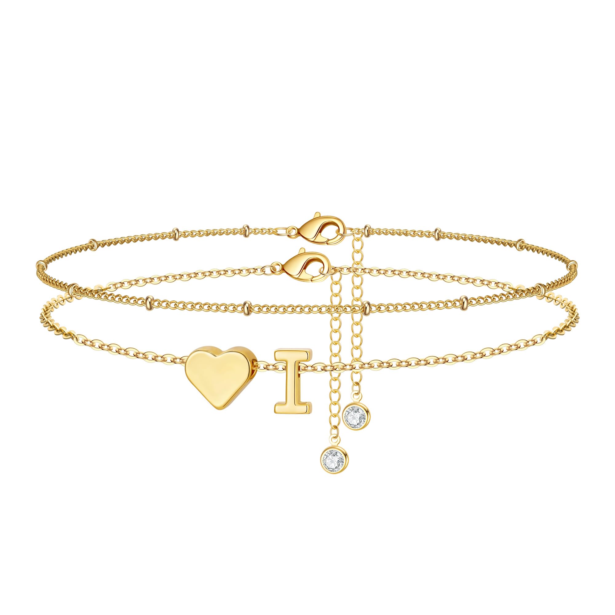 TINGN Fußkettchen für Damen, 14K Gold Vergoldet Herz Buchstaben Fußkettchen Kinder Mädchen Fussketten für Frauen Wasserfest Sommer Strand Fußschmuck Mehrreihige Fußkette Geschenke für Frauen Freundin