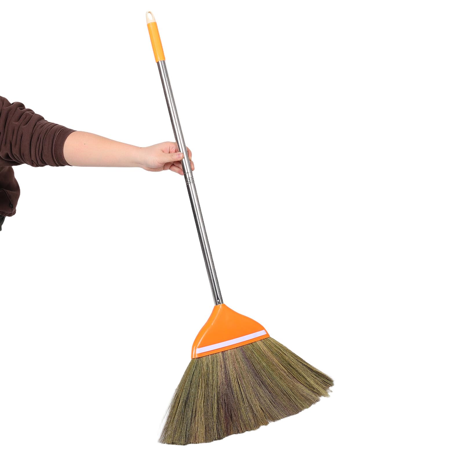 VOSAREA Scopa Vietnamita Fatta a Mano in Paglia Naturale 106 Cm con Setole Morbide Arancione, Scopa Lunga per Interni ed Esterni, Adatta per Giardino, Cortile e Pulizia Domestica
