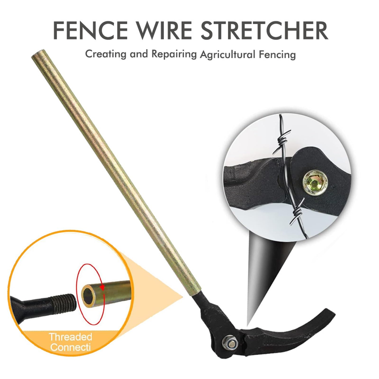 Herramienta tensora de alambre para vallas, mango tensor de 40 cm, extractor de alambre de púas de acero, herramienta de reparación rápida de valla para línea de esgrima, ajuste de alambre y solución