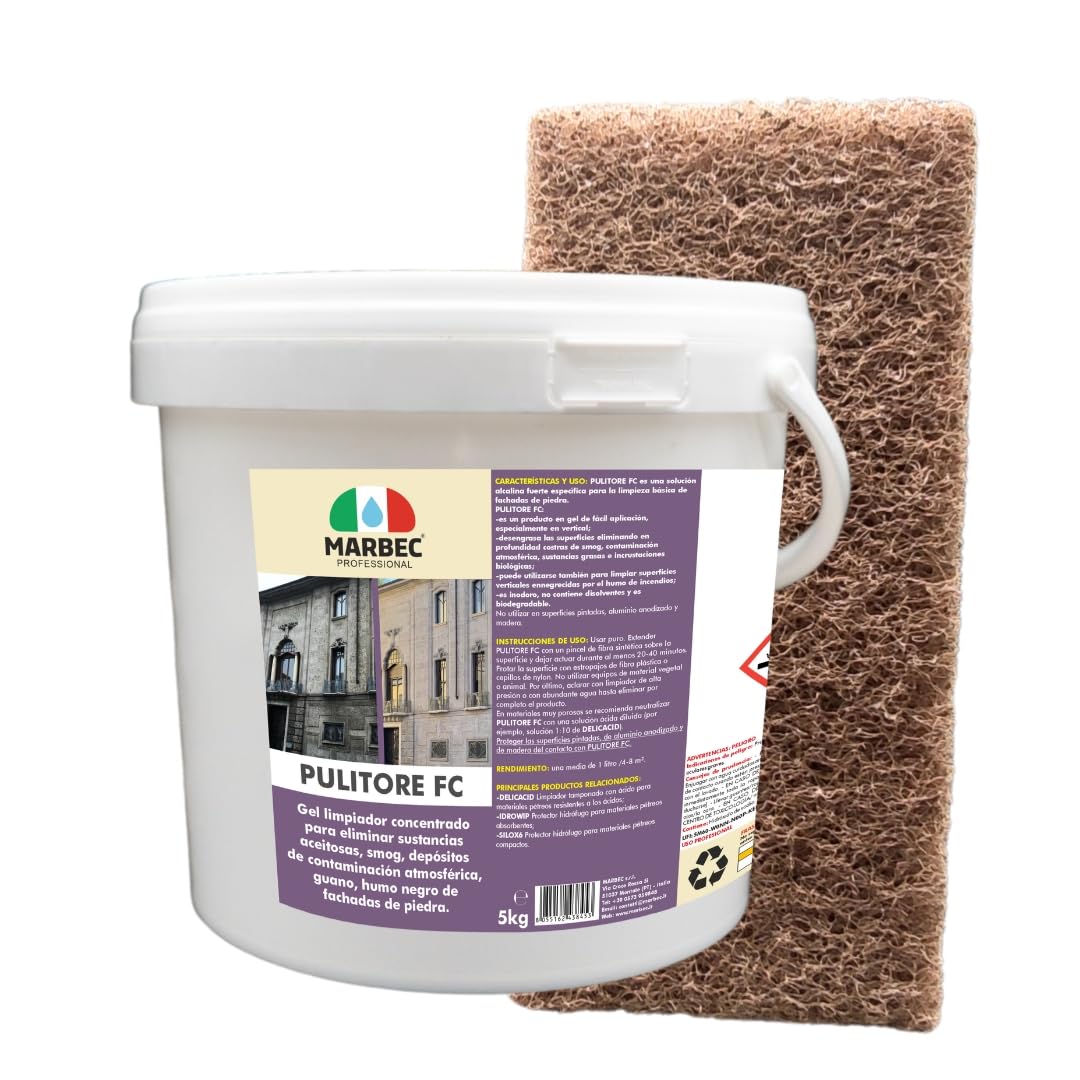 MARBEC PULITORE FC 5KG + TAMPÓN MARRÓN Limpiador en gel para eliminar el smog de las fachadas de los edificios
