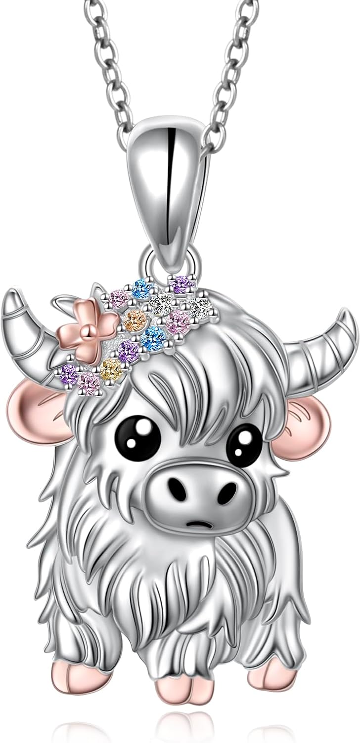 Alphm 925 Sterling Silver Chicken Capybara Raccoon Highland Cow Axolotl Necklace Cute Animal Necklace Jewelry for Women