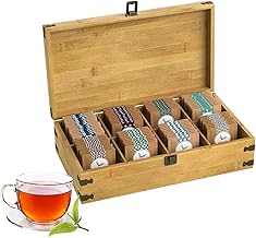 Auch Wood Tea Bag Organizer Storage, 8 Compartment Tea Chest Box Tea Bag Organizer Tea Bag Holder Tea Box Tea Storage for Kitchen Tea Holder Tea Box for Tea Bags Organizer Kitchen Storage