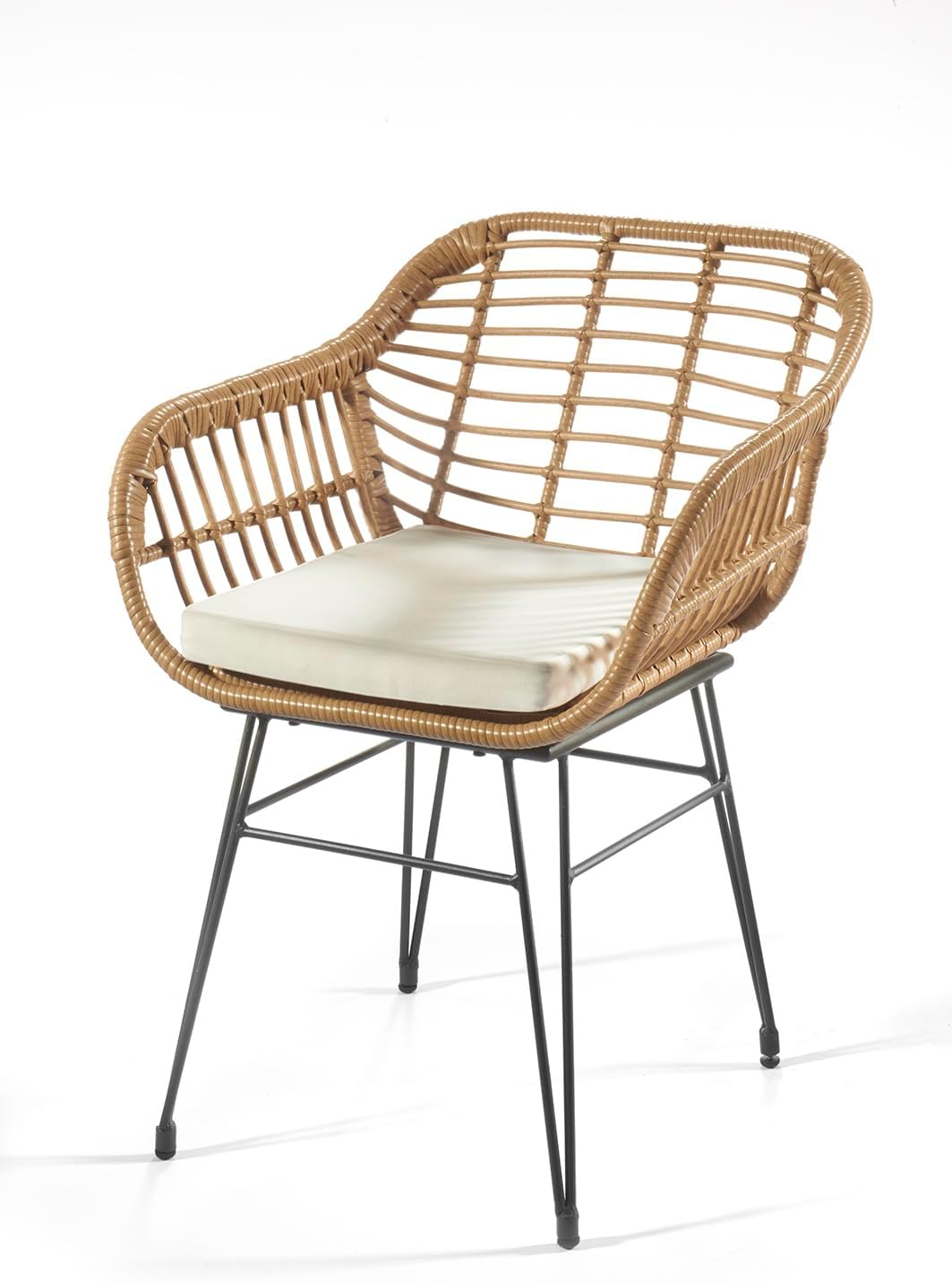 Casaria® Gartenstühle 2er Set Polyrattan inkl. Auflage Armlehne Metall