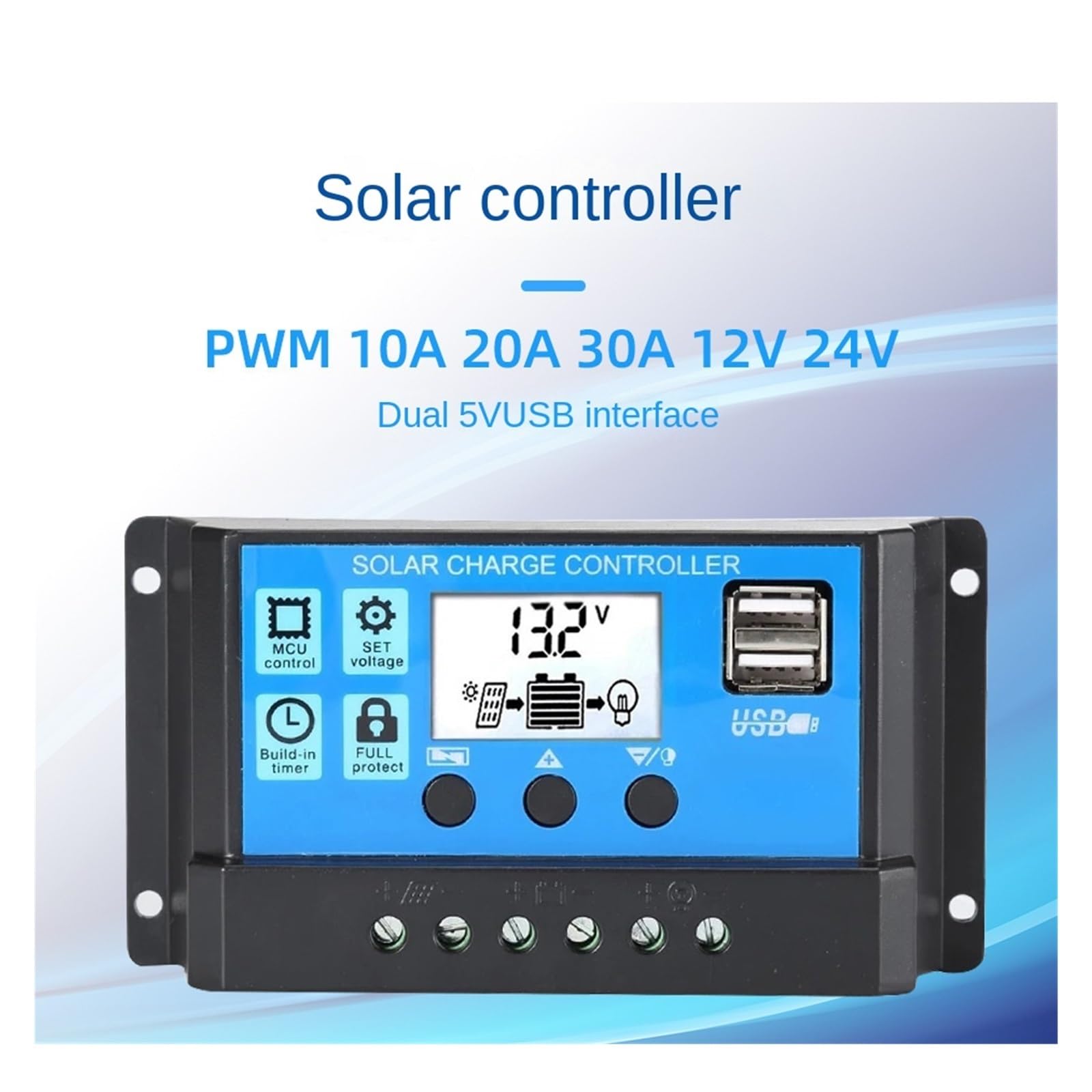 Regolatore Solare 12V/24V 60A 50A 40A 30A 20A 10A PWM Caricabatteria Display LCD Doppia Uscita USB 5V(60A)