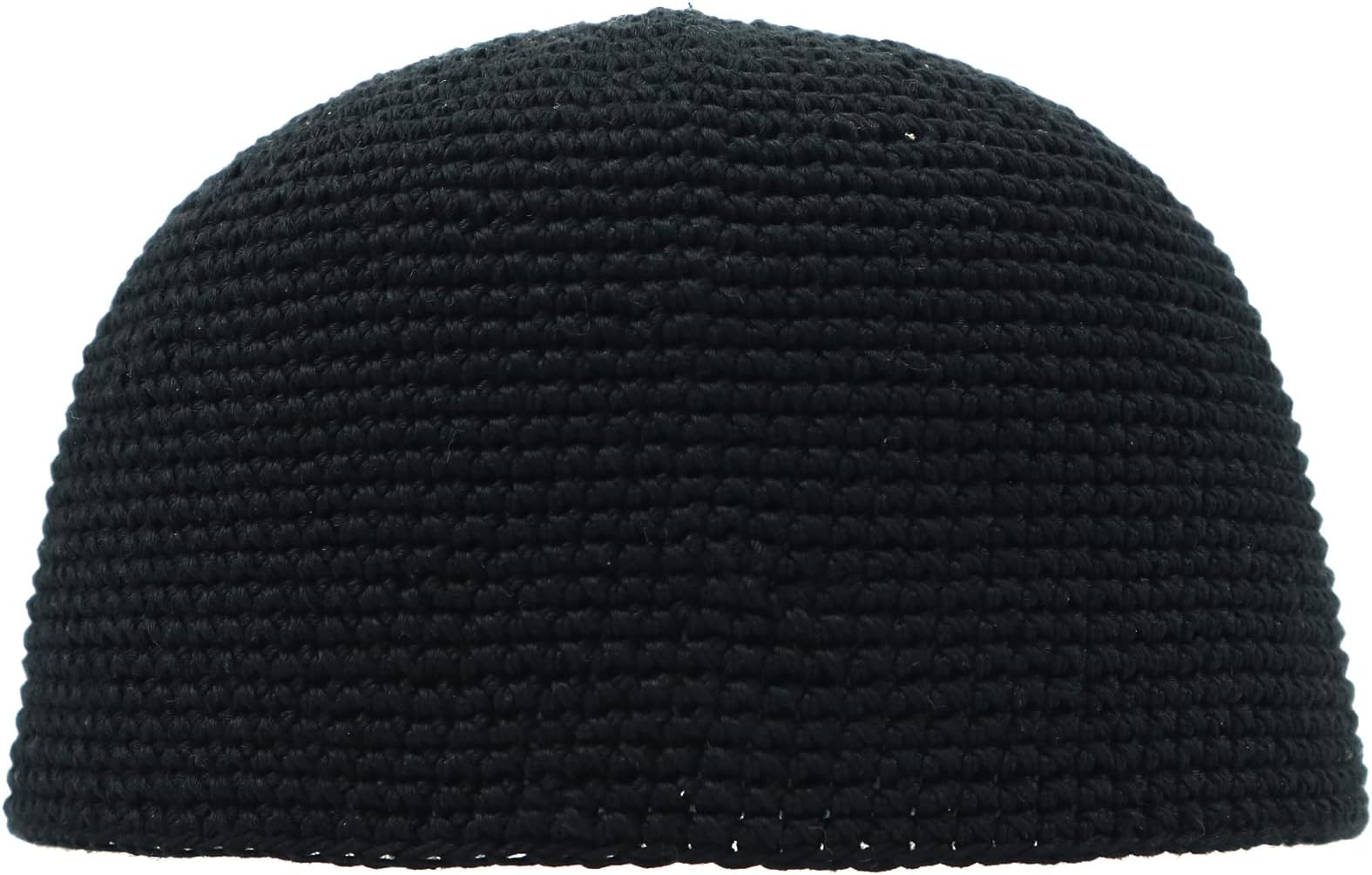 Black Hand-Crocheted Cotton Skull Cap Open-Weave Comfortable Head Cover