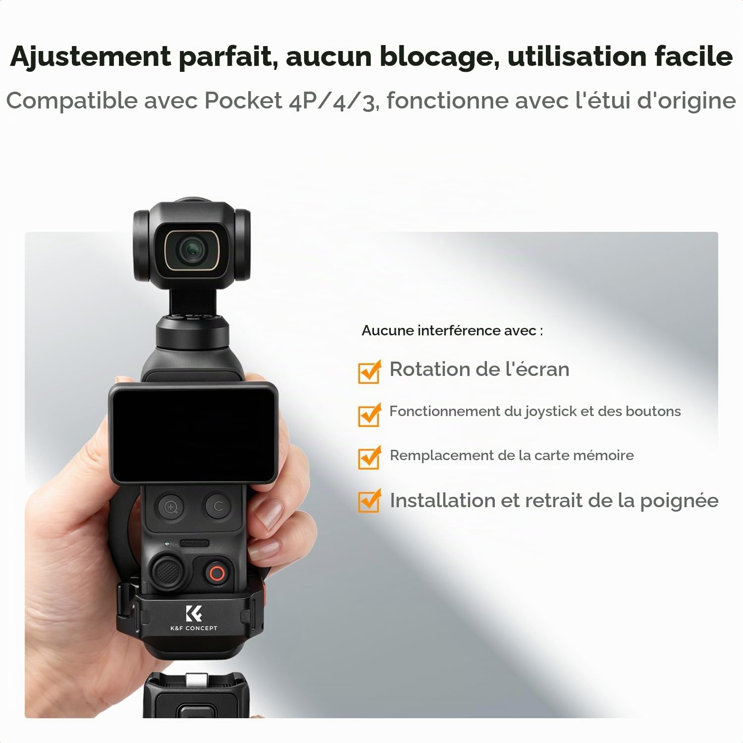 K&F CONCEPT Cadre d’Extension Magnétique Compatible DJI Osmo Pocket 4/4P/3 | En Aluminium, Réglable 3 Axes, Compatible Mag-Safe, Ports Complets, Stand Bureau, Anti-Rayure - PP62