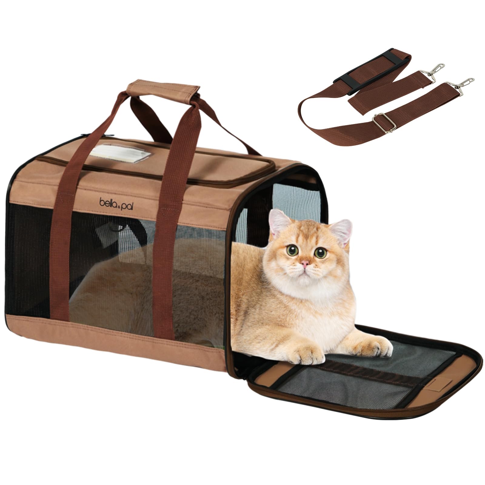BELLA & PAL Katzentransportbox für Katzen und Welpen–Leichte faltabre Transporttasche Katze- Ausbruchsichere, Wasserdicht & Kratzfestem Netz, 42x28x28cm bis 7kg für Tierarzt/Auto/Flugzeug