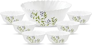La Opala Novo Collection Opal Glass Crockery | Gift Set of 7 | Pudding Set 7 pcs Lush Greens | Bowls for Desserts & Giftin... Price In India