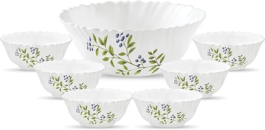 La Opala Novo Collection Opal Glass Crockery | Gift Set of 7 | Pudding Set 7 pcs Lush Greens | Bowls for Desserts &amp; Giftin...