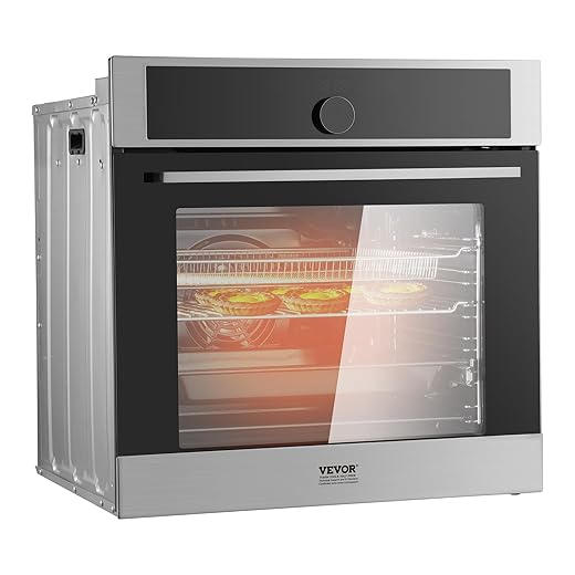 VEVOR Single Wall Oven, 24" Electric Built-in Wall Oven with 16 Cooking Functions, 2.68 Cu.Ft Electric Wall Ovens with Timer, 3150W 76L Large Capacity Ovens with Baking Rack and Tray, for Kitchen