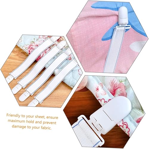 Miniatura 7 de Correas de sábanas, 12 piezas de sujetadores de sábanas correas ajustables para sábanas de cama, correas resistentes para sábanas de cama, clips de
