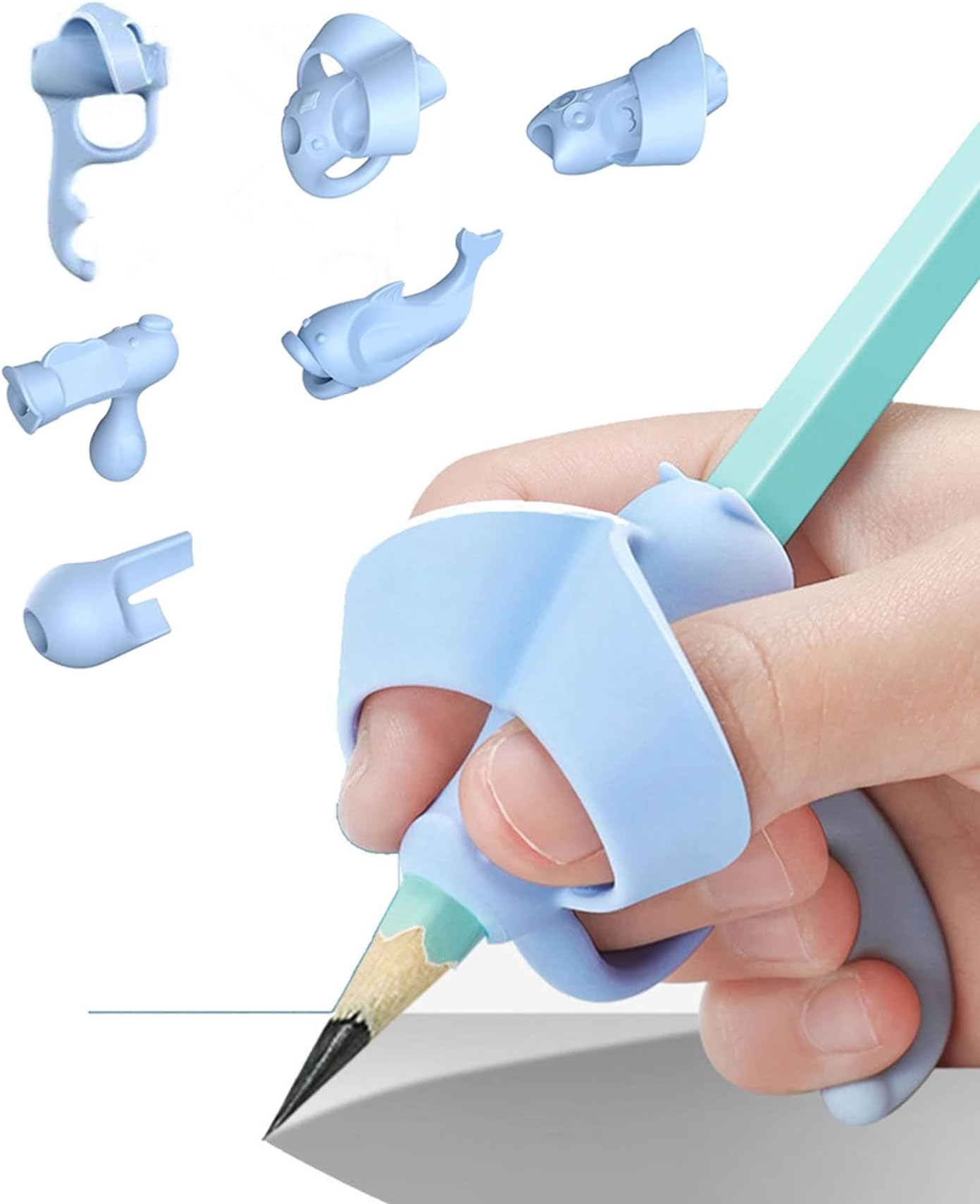 ASMANNA 6Pcs Progressive Pencil Grips for Kids Handwriting Finger Training Pen Grippers for Toddlers Preschoolers Children Pen Grip Posture Correction Tool for Beginners Pencil Holder for Kids(Blue
