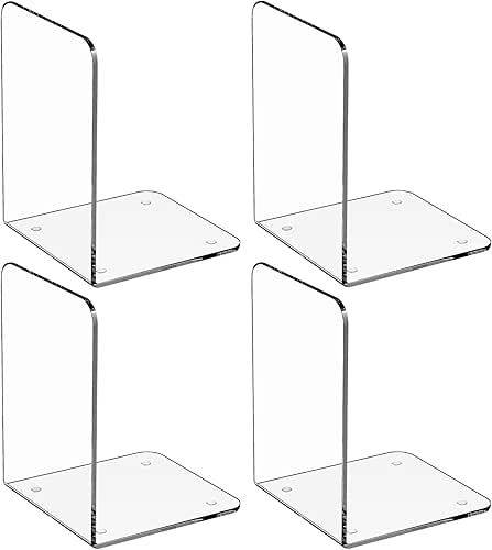 MaxGear Bookends Acrylic Book Ends for Shelves Clear Decorative Bookends