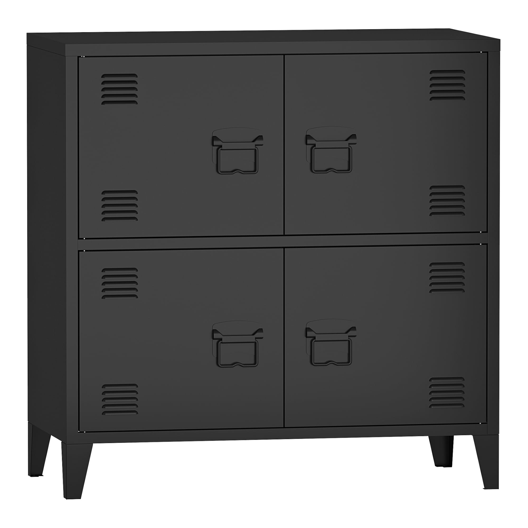 [en.casa] Armario Archivador Hamina Aparador Mueble de Oficina Estudio Garaje con 2 Compartimentos y 4 Puertas con Ranuras de Ventilación Acero 82 x 80 x 40 cm - Negro