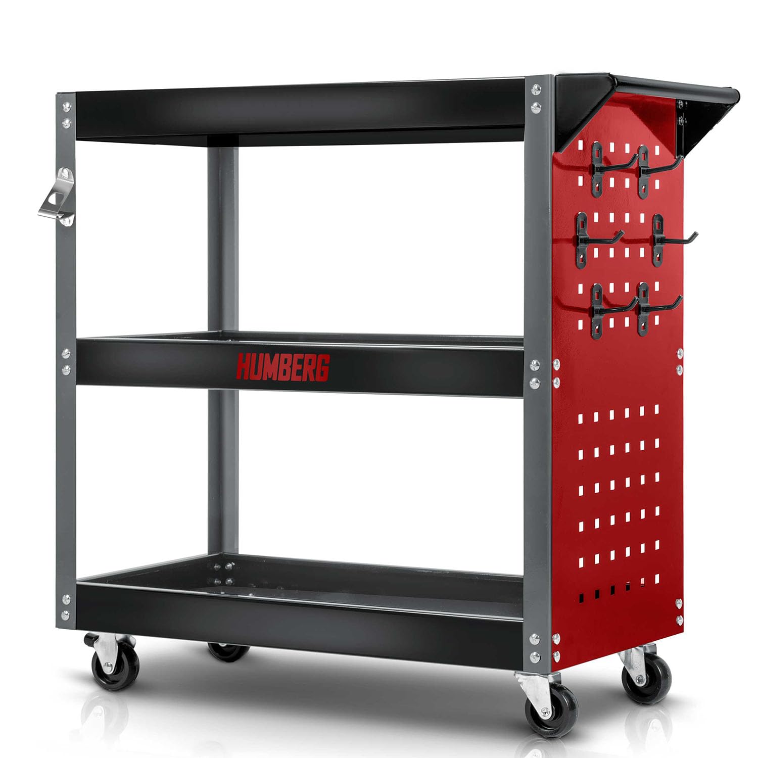 Humberg Carrello portautensili – 3 livelli con 6 ganci – portata fino a 300 kg – acciaio alluminio 80 x 35 x 73 cm
