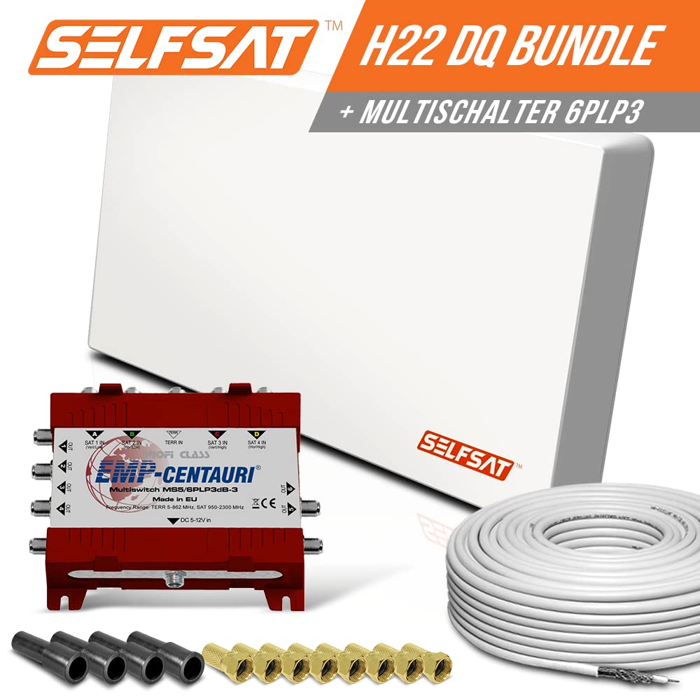 Selfsat H21DQ 6 - Antena plana para satélite (satélite, multiconmutador 5/6, cable coaxial Full HD, 4 K)