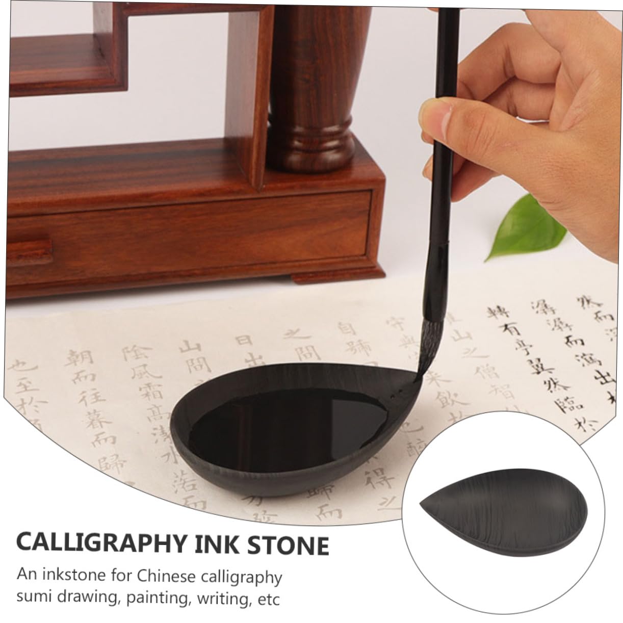 Eleganter Chinesischer Kalligraphie Tintenstein aus Schwarzem Stein in Tropfenform mit Glatter Oberfläche zum Reiben von Tinte für Lehrer und Schüler Beim Sumi Zeichnen