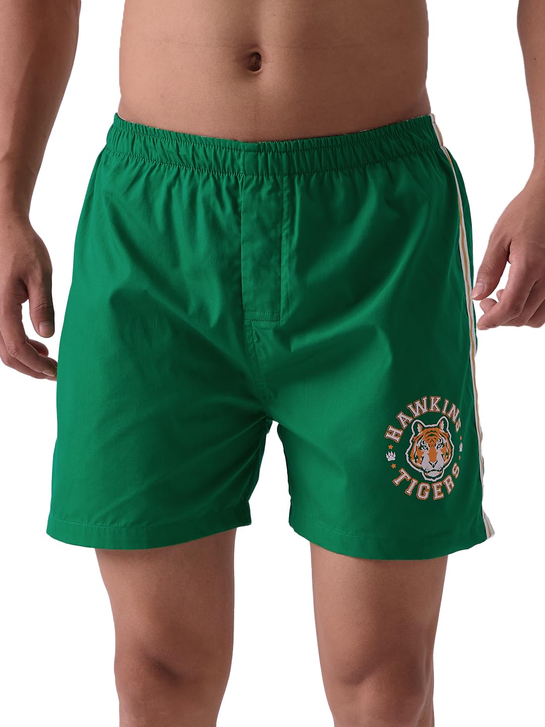 Official Stranger Things: Hawkins Mens and Boys Regular fit Graphic Printed Cotton Green Color Men Boxer Shorts