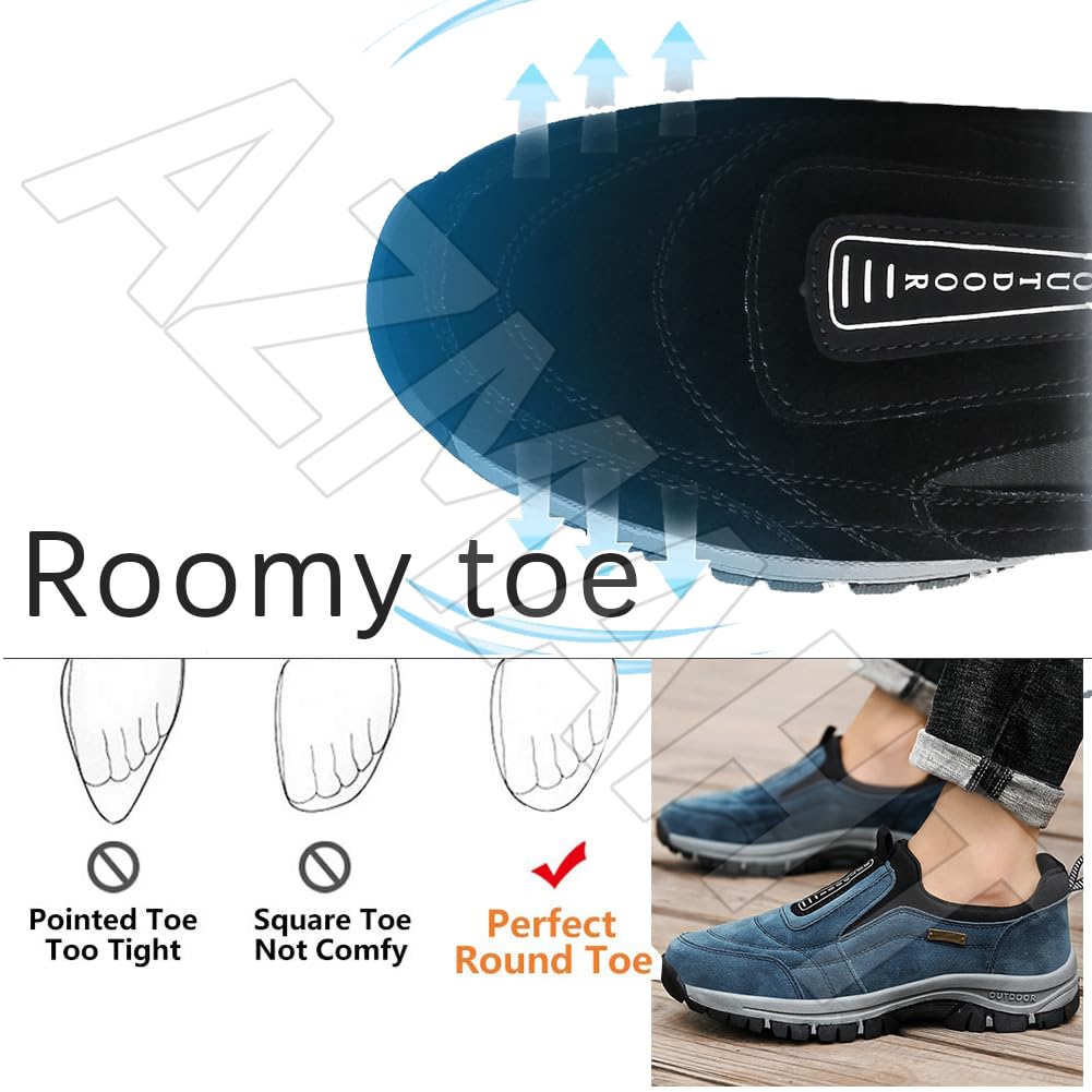 Mocasines sin Cordones para Hombre Zapatillas Trail Running Hombre Zapatillas Senderismo Trekking Zapatos Montaña Antideslizantes Transpirables,Azul,39/245mm